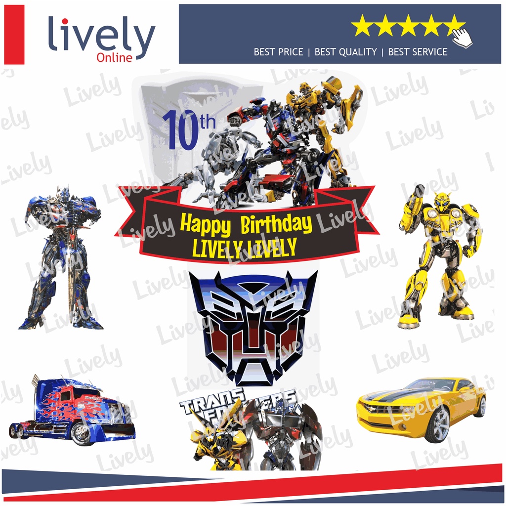 CUSTOM NAMA CAKE TOPPER TRANSFORMER HIASAN KUE ULANG TAHUN HAPPY BIRTHDAY