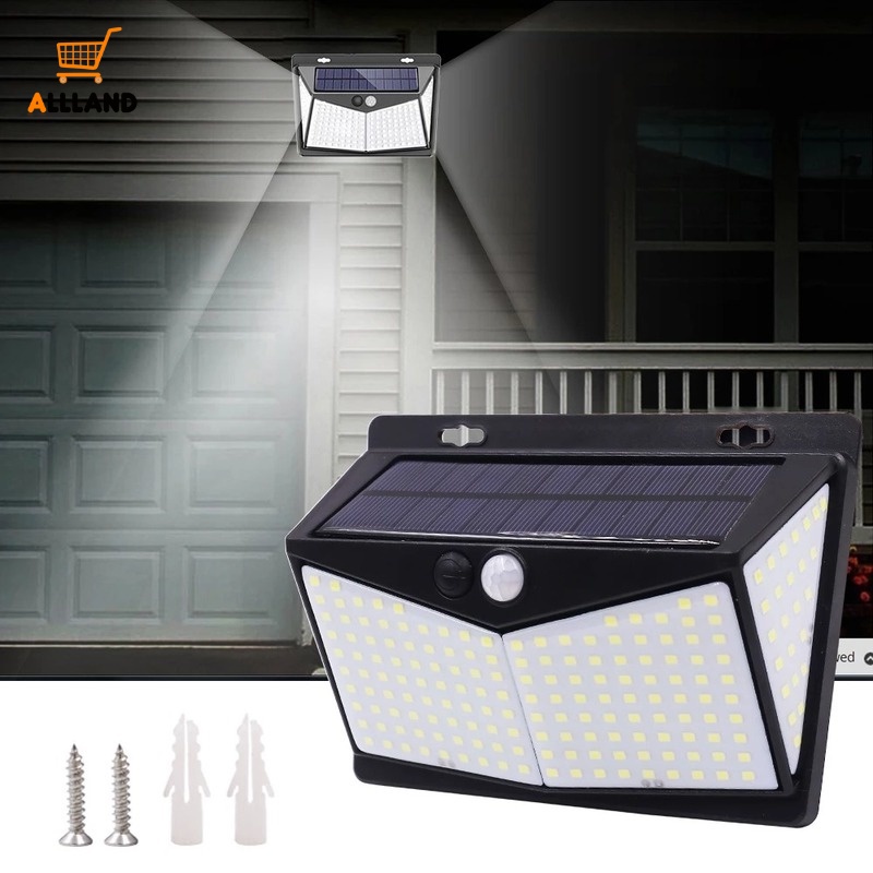 1 Pc Lampu Dinding 208 LED Tenaga Surya 4 Sisi Tahan Air Untuk Taman