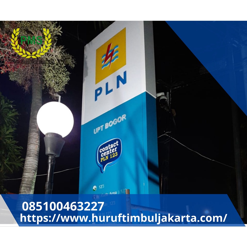 Pembuatan Totem PLN garut,pylon sign pln,pylon sign kantor office,pylon sign kampus,pylon bri