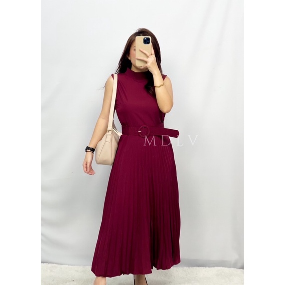 MDLV ~ 9093# Merceda Halter Neck Pleated Maxi Dress Maxi Long Dress Fashion Import