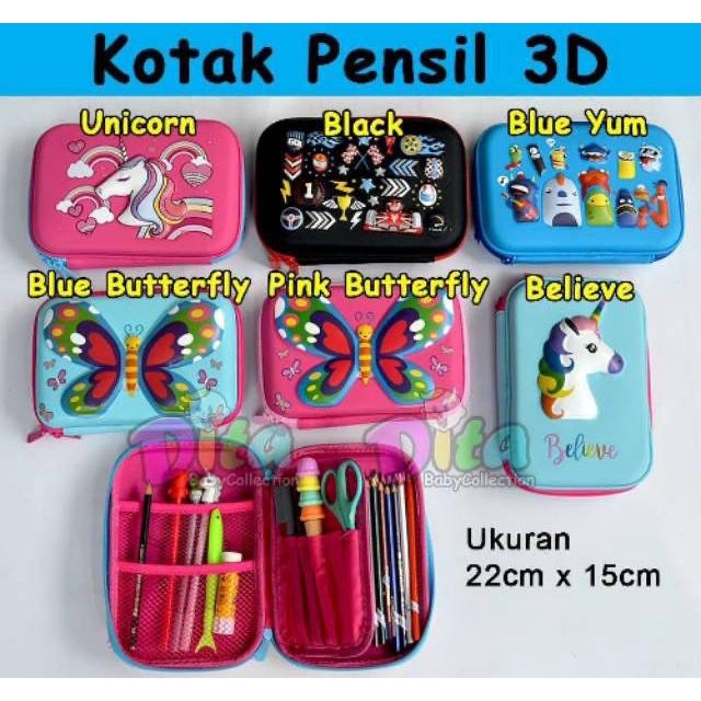 Kotak Pensil , Tempat Pensil , Kotak Pensil Model Serba Guna Desain Kartun Unicorn