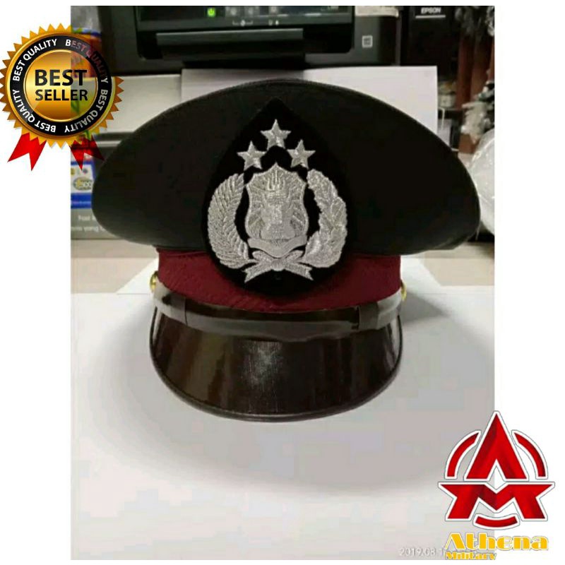 Pet PDH bintara polisi coklat| Topi Pet PDH bintara polri |Pet Polisi Bintara PDH