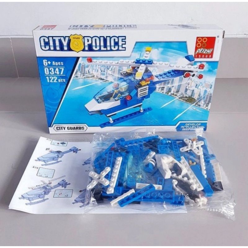 City Police Block Helicopter - Mainan Brick Helikopter Anak Edukatif