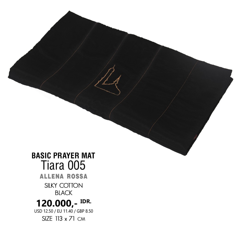 Sajadah Tatuis Tiara 005 Katun Silk Tebal Empuk Halus Polos Warna Hitam Black Jahit Emas