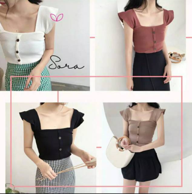 Ruffle vintage button ( simple blouse female)