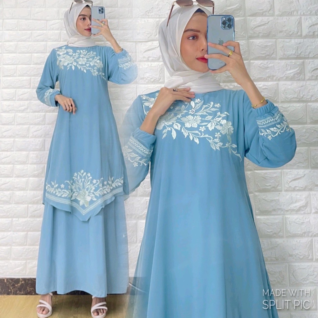 GAMIS KURUNG MELAYU BORDIR PUTIH RUNCING RAIHANAH
