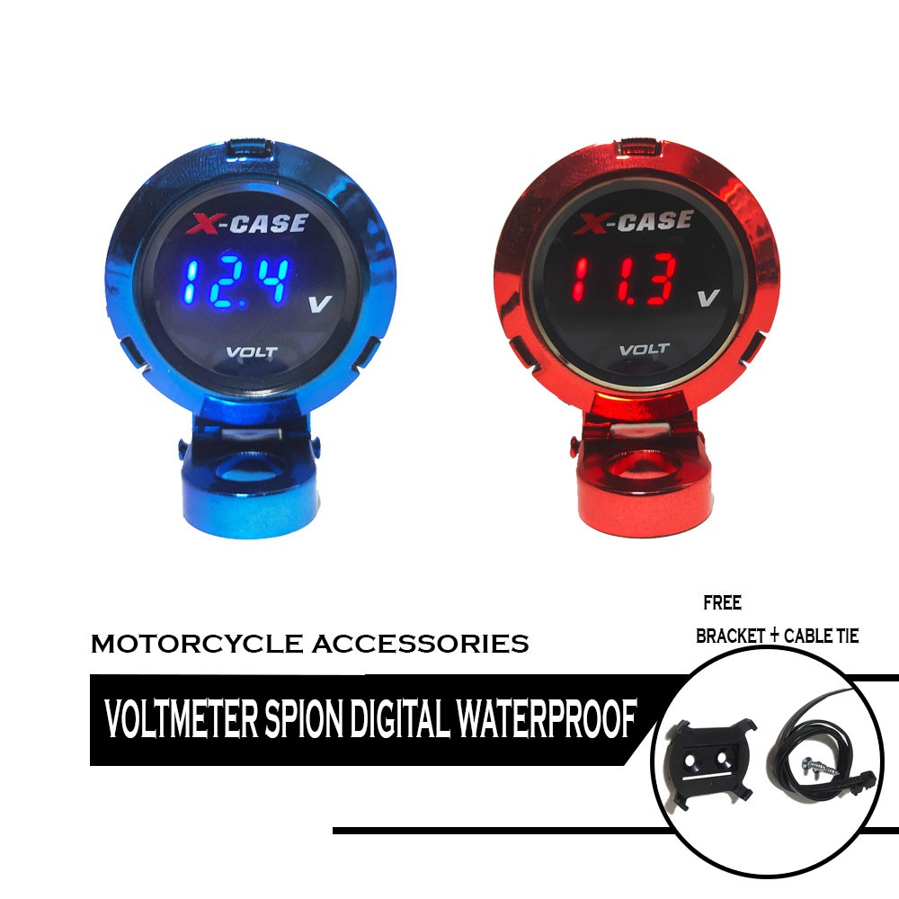 Voltmeter Aki Digital Bulat Led Plus Breket Dudukan Spion Universal Nmax Aerox Scoopy Beat Vario Mio