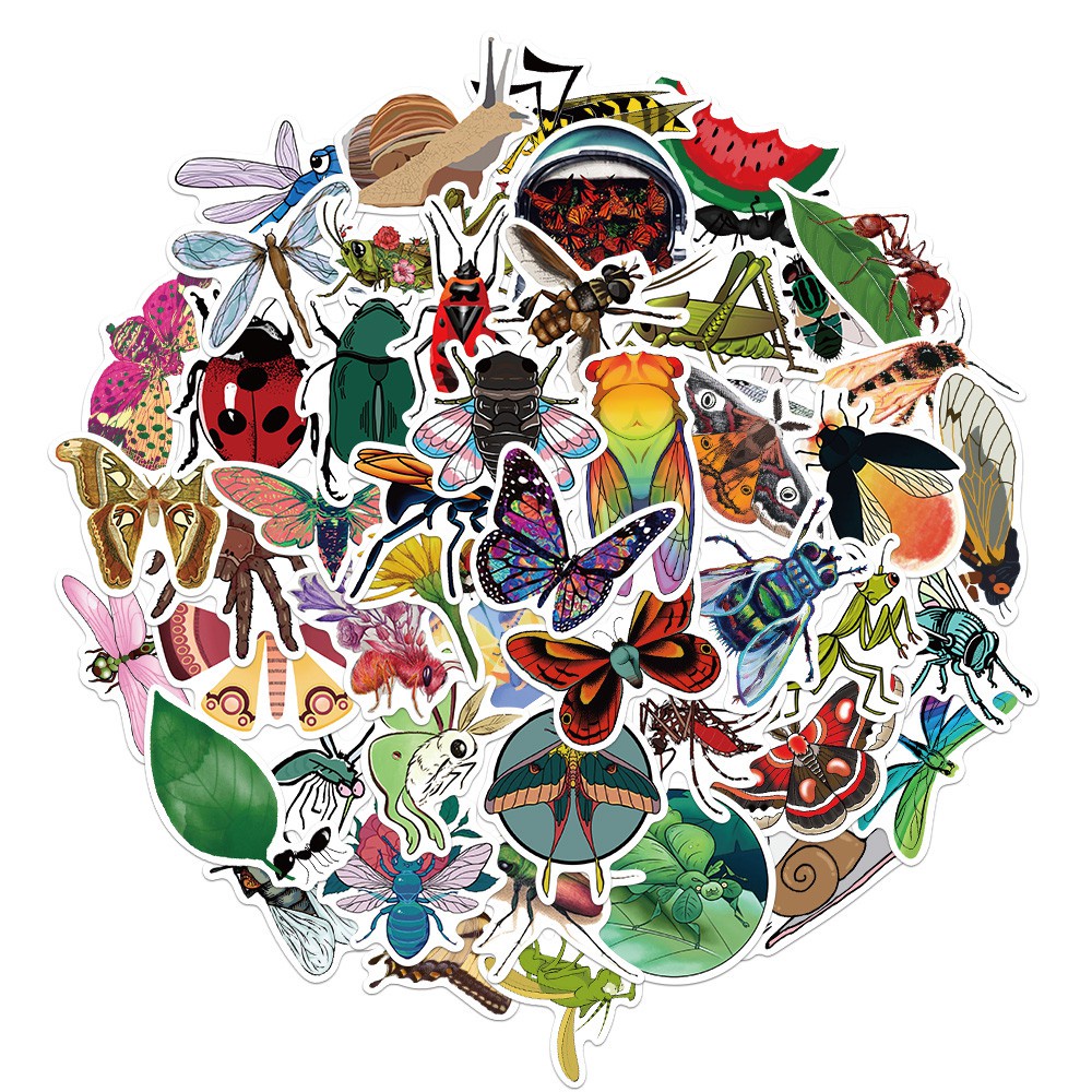 50PCS Nature Insect Stickers Animal Ant Ladybug Sticker for Bicycle Luggage Laptop Car Decal Educational Toys Stickers