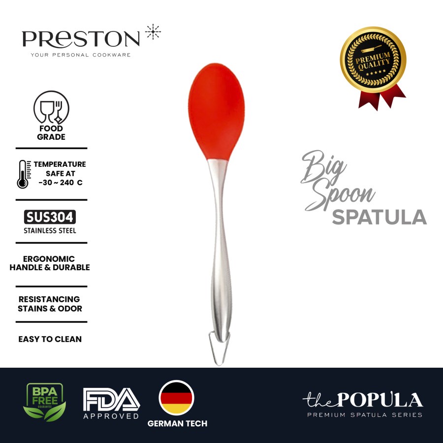 PRESTON COOKWARE SPOON - Big Spoon Spatula MERAH - Sutil Masak Silikon Food Grade / Irus Sendok Besar