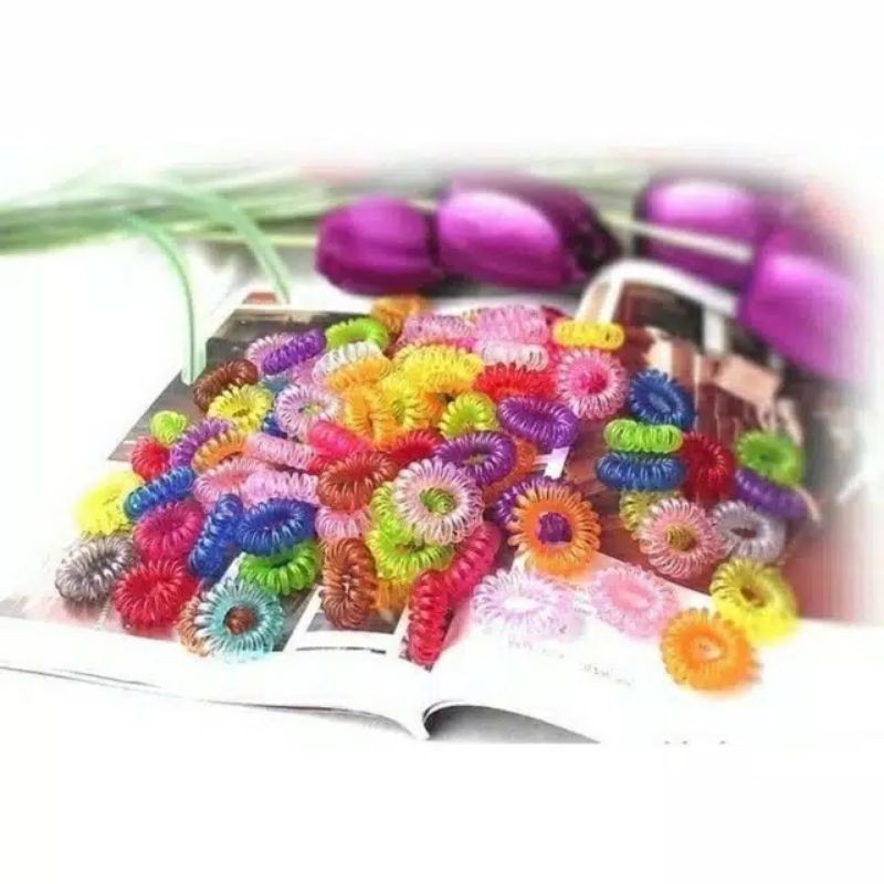 (Beli 30 pcs gratis Pouch) Ikat Rambut Spiral / Kabel telfon