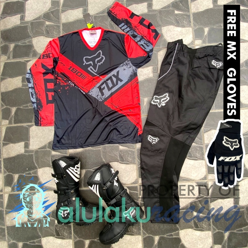 Jersey, Celana, Sarung Tangan &amp; Sepatu Fullprint with Protectors Fullset MX Trail Motocross - Paket Bundling FOCTSV150101-F41
