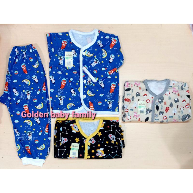 3 PCS SETELAN MUBEBI PANJANG KANCING DEPAN  SIZE M-L  (6-12m)  piyama naju tidur..