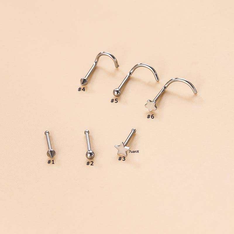 1pc Anting Tindik Hidung Mini Bentuk Kerucut / Bulat / Bintang Bahan Stainless Steel Hypoallergenic