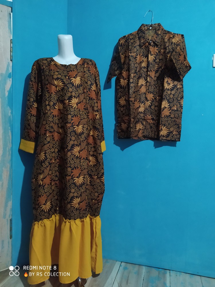 Batik Couple Keluarga Sania Ruffle Ori Ndoro Jowi Dnt Motif Rempel Kuning