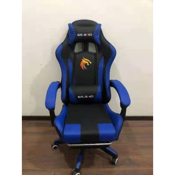 Bangku Gaming Kursi Gaming Chaho Chair Kursi Kerja Hidrolik Horizontal Footrest Kursi Balap-323 Biru Foot