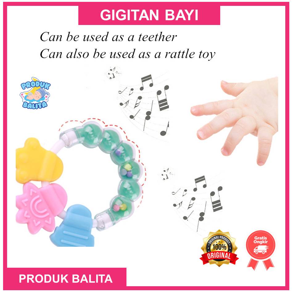 Teether Gigitan Bayi Kerincingan Bulat rattle genggam bayi Mainan Gigitan Bayi Bahan Silikon Murah