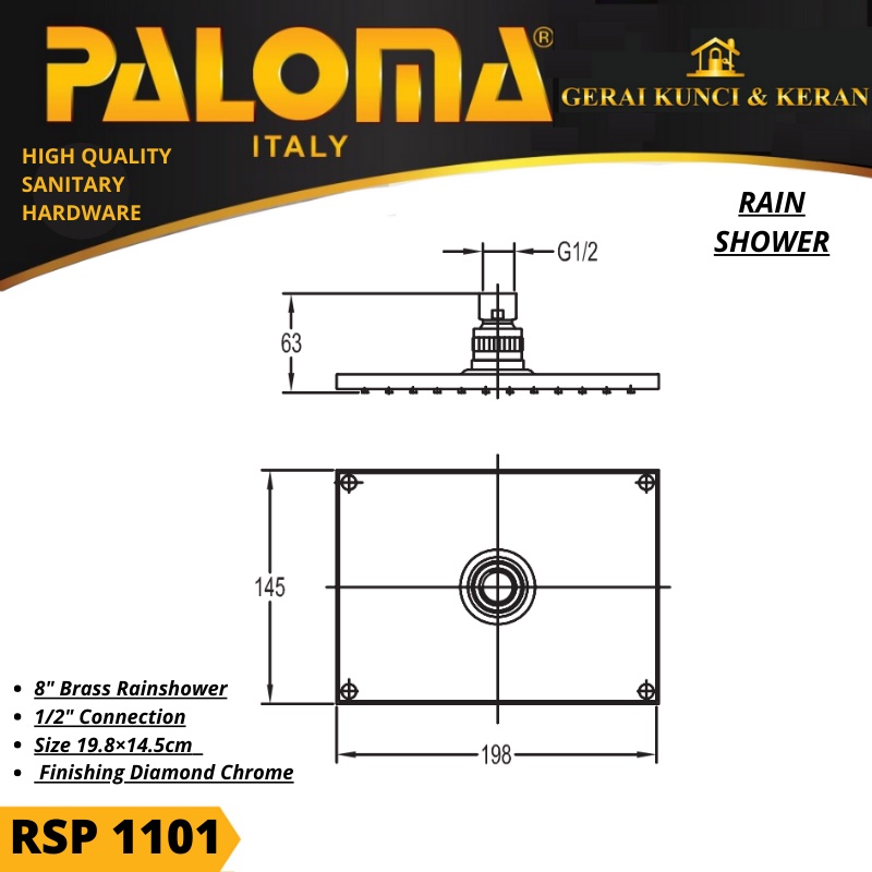 Rain Shower PALOMA RSP 1101 Head Headshower Rainshower Mandi