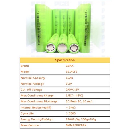 BAK Baterai Lifepo4 3.2V 15Ah untuk PJU Ebike Solar