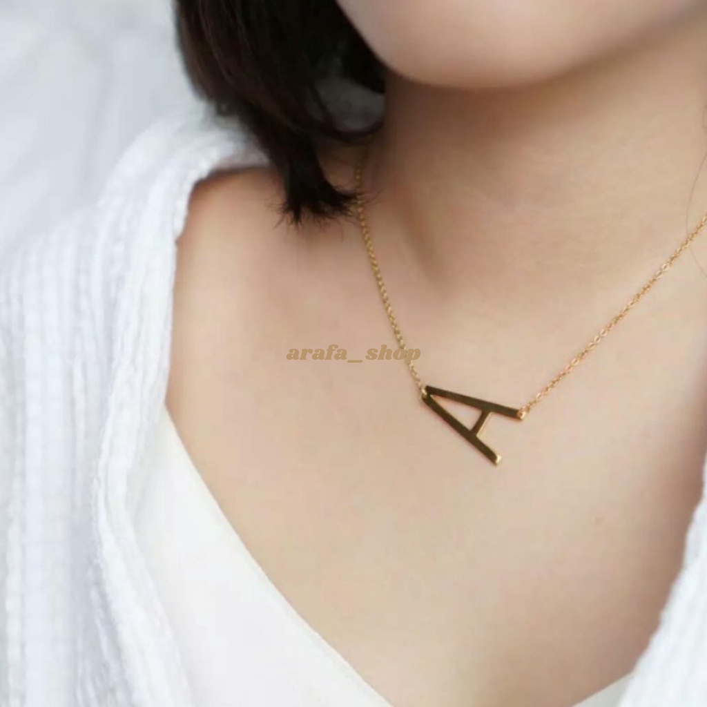 Kalung Huruf Titanium Anti Karat - Kalung Nama - Kalung Inisial Premium - Kalung Huruf A -  Z