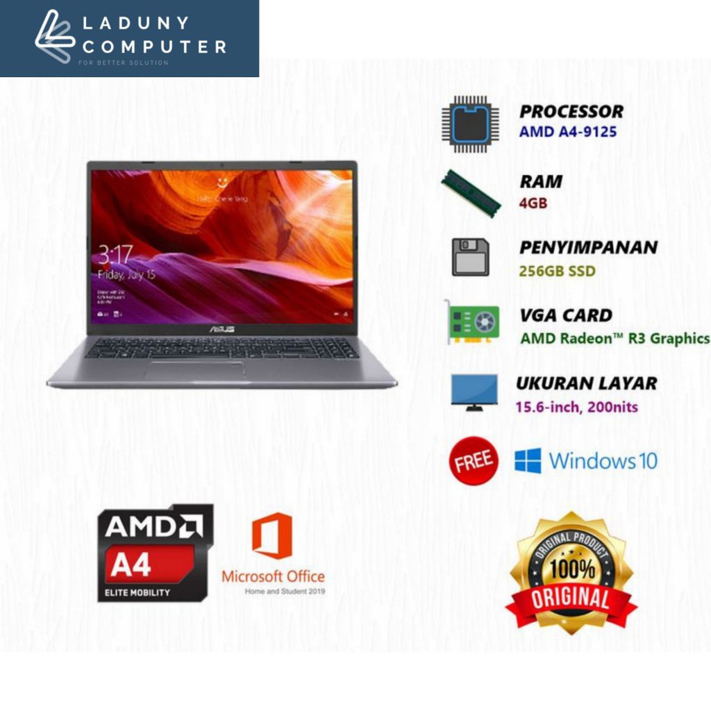 LAPTOP ASUS M509BA HD421 A4 4GB 256GB SSD 15.6" FREE OHS