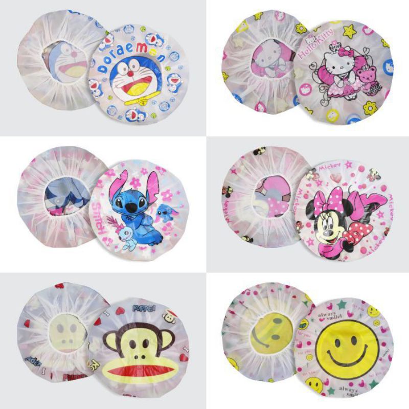 SHOWER CAP WATERPROOF KARAKTER LUCU COVER PENUTUP KEPALA WATERPROOF