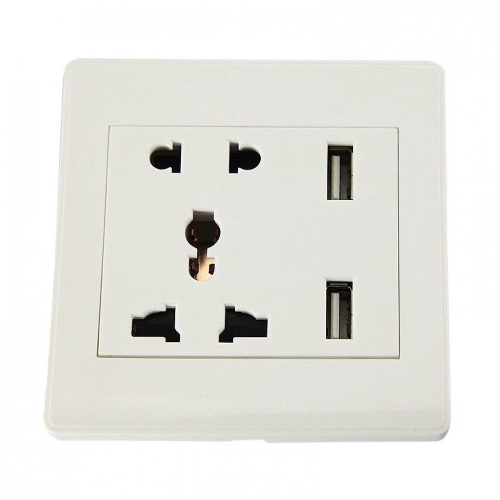 Kontak Universal UK EU US &amp; 2 USB Port  /  Saklar Dinding Tempel Rumah Broco Modern / Stop Kontak Usb Charger 2 Lubang Wall Socket Universal /Saklar Colokan Listrik Mengisi Daya Baterai Alat Elektronik Lainnya / Stop Kontak USB Charger Murah Original