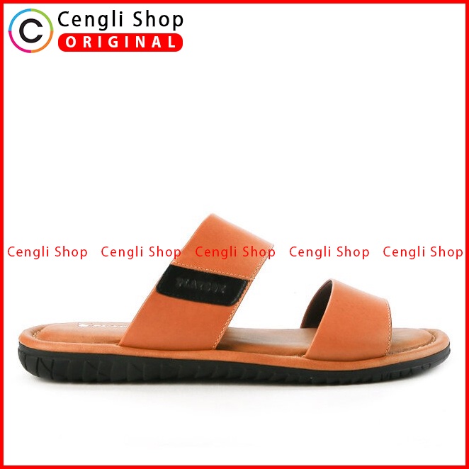 SANDAL SLIDE KULIT PLAYBOY PRIA ORIGINAL CASUAL BRANDED COKLAT PL25