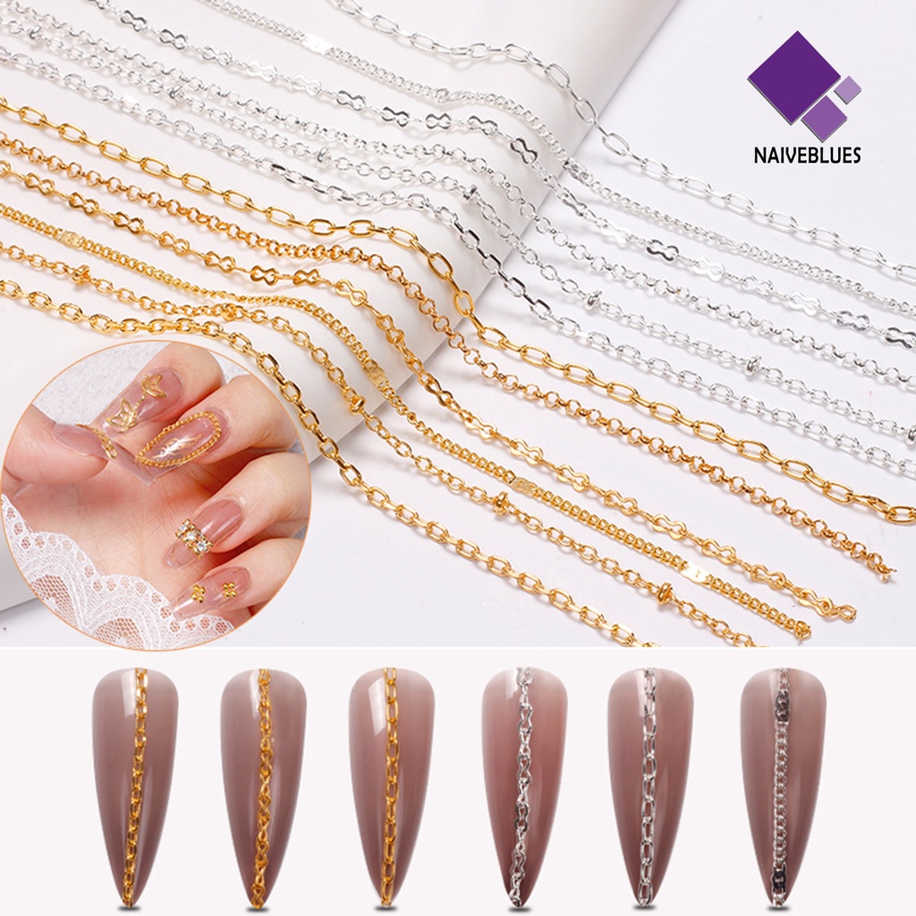 Naiveblue &gt; 12 Sekat / Kotak Rantai Glitter 3D Bahan Alloy Untuk Dekorasi Nail Art / Manicure DIY