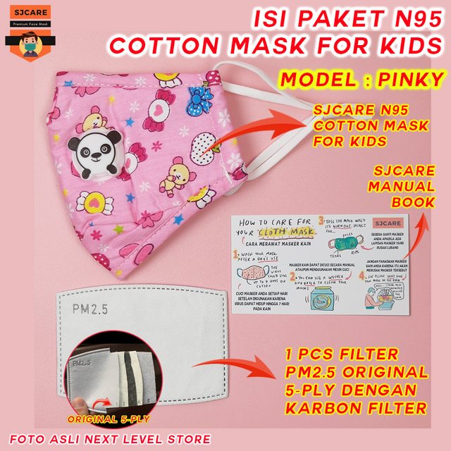 SJCare Masker Anak Premium Kids Katup Respirator FREE FILTER PM 2.5 - Pinky