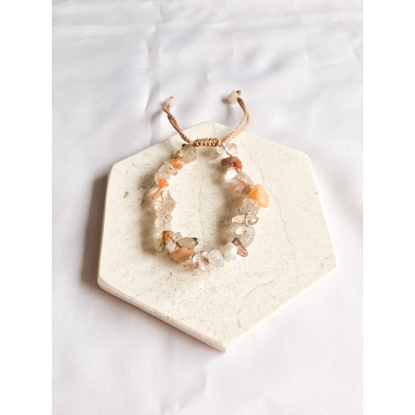 Gelang tali Etnik / Gelang Batu Kerikil Asli /Gelang batu chip / Gelang batu vintage/ Gelag abstrak / Gelang batu pecah/gelang murah-Citrine (ge)