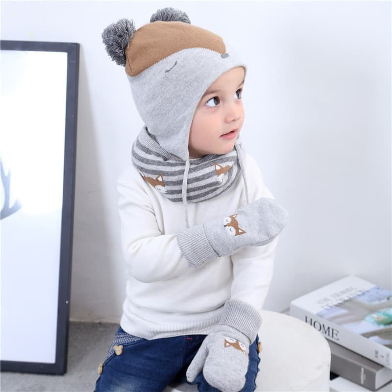 Kids winter hat topi rajut anak musim salju dingin fox