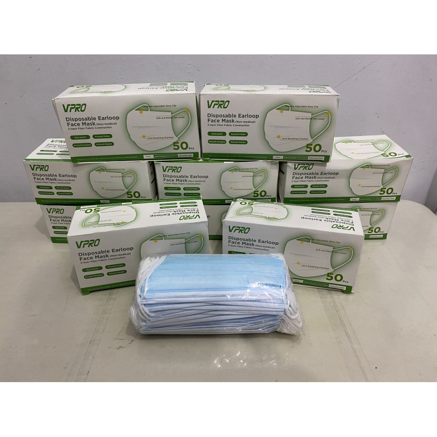 Masker 3 ply isi 50 pcs Earloop Disposable Face Mask - Vpro MURAH MEDAN