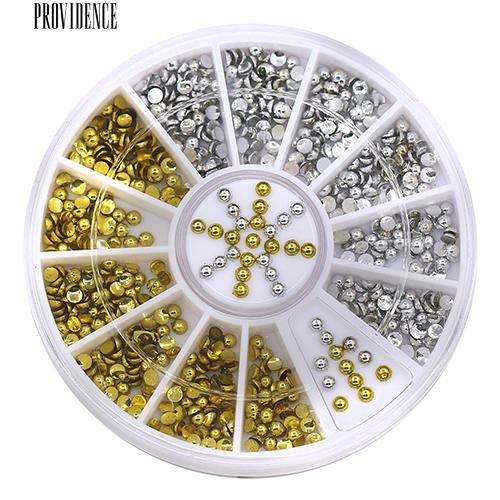 2mm Acrylic Emas Perak Studs Nail Art Stiker DIY Manicure Tips Berlian Imitasi Dekorasi Roda