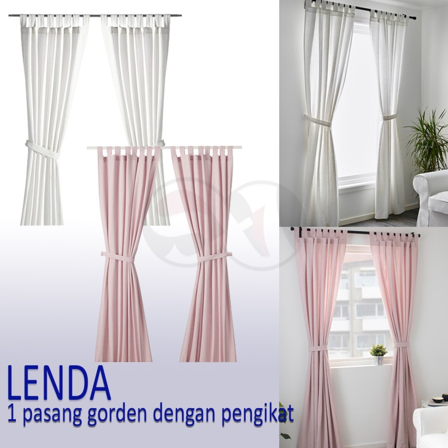 LENDA Gorden dengan pengikat / 1 pasang gorden uk 140x250 cm - Putih