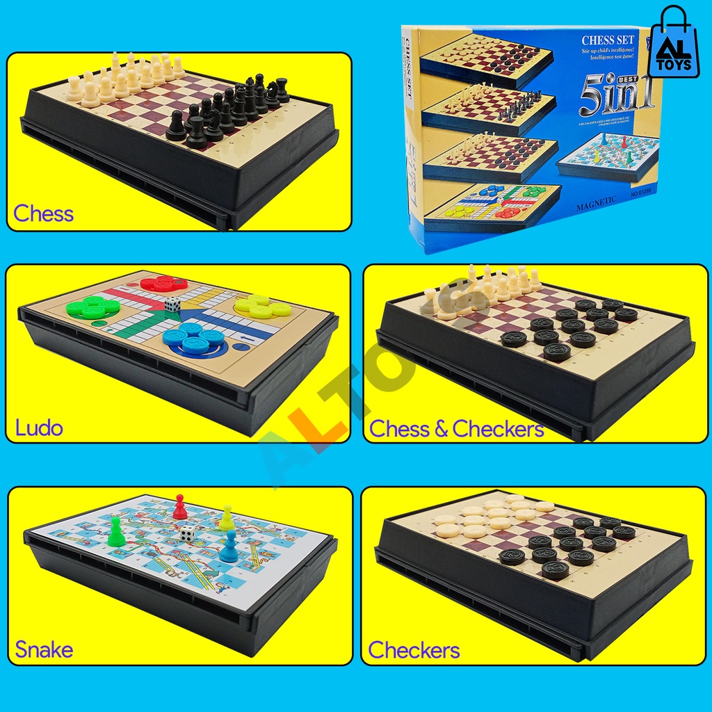 Magnetic Game Board 5in1 Permainan Papan Catur Magnet Game Ludo Mainan Anak Ular Tangga