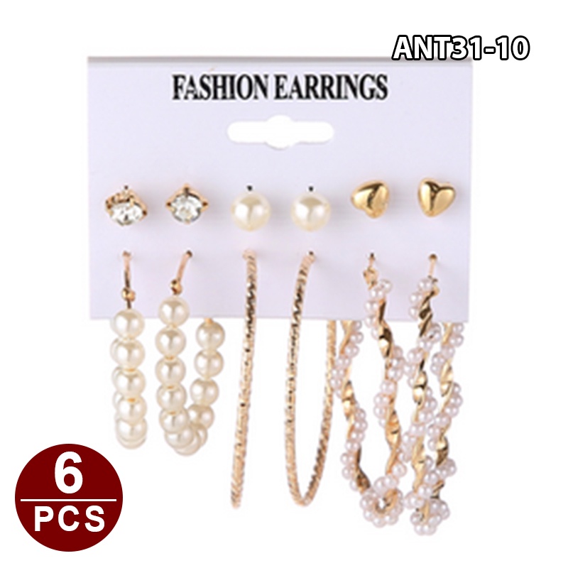 1set 6pasang Anting Wanita korea Tusuk Gantung Desain Geometri Rumbai Alloy fashion import ANT31-ANT31-10