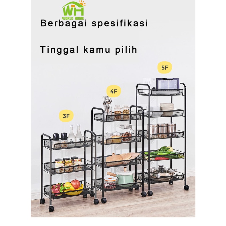 Rak Lantai Beroda 4 Susun Rak Penyimpanan SerbaGuna Rak Dapur Troli penyimpanan 4 Tingkat SNC-2 Worldhome66