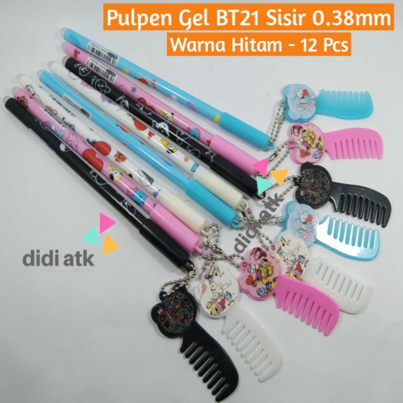 

Pulpen Gel Karakter Bt21 Bts Gantungan Sisir 0.38mm 12 Pcs