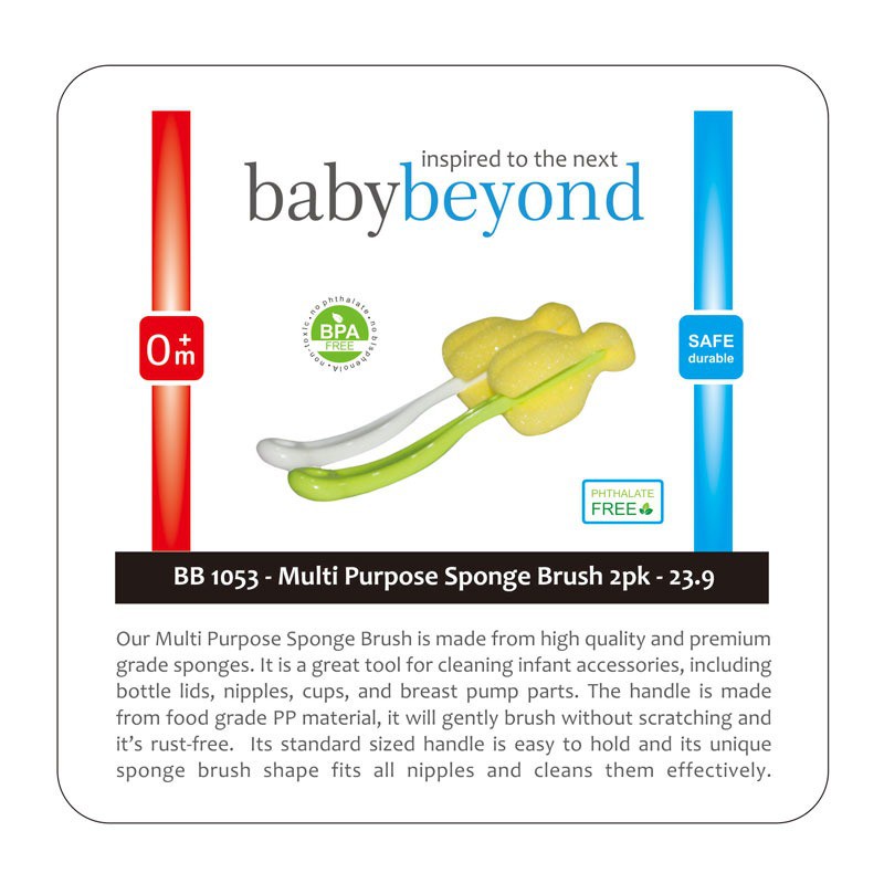 BABY BEYOND MULTI PURPOSE SPONGE BRUSH 2PK BB1053 (SIKAT BOTOL)