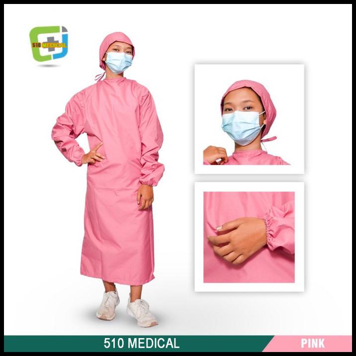 Apd Surgical Gown Taslan Waterproof Baju Bedah Medis Operasi Anti Air - Pink, All Size