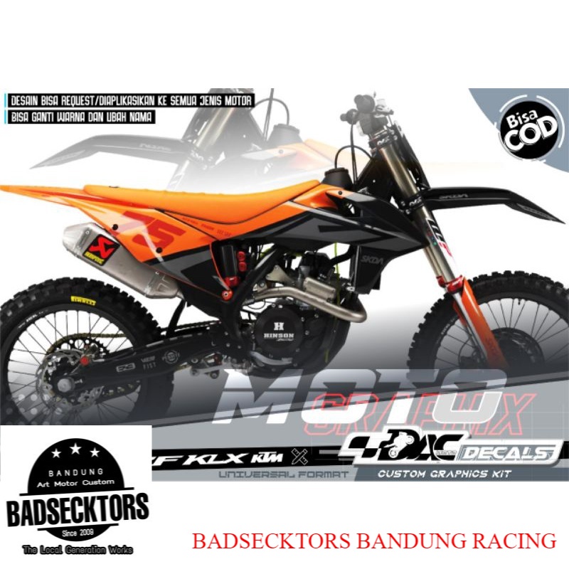 sticker decal cross universal ktm, czf, crf klx hitam orange simple keren