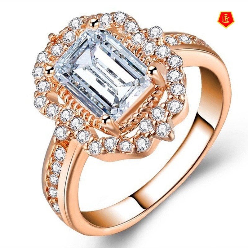 [Ready Stock]Rose Gold Square Diamond Ring Fashion Exquisite