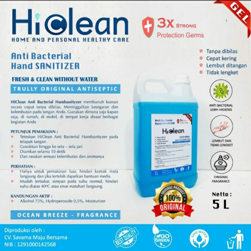 Hi clean Handsanitizer gel 5 liter antiseptic gel handsanitzyer
