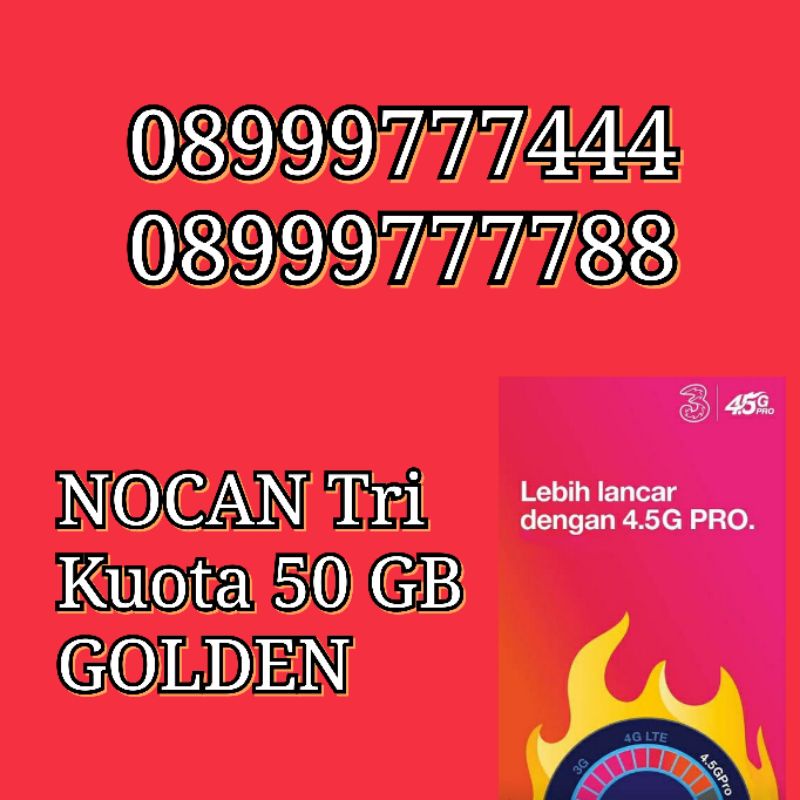NOCAN Nomor Cantik 11 Digit Kuartet Kartu Perdana 3 Tri Three 4G LTE Kuota 50 GB Golden