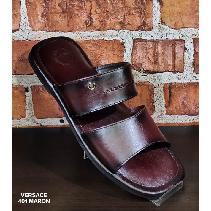 sandal pria , sandal cowok , sandal slide bahan kulit size jumbo VERSACE