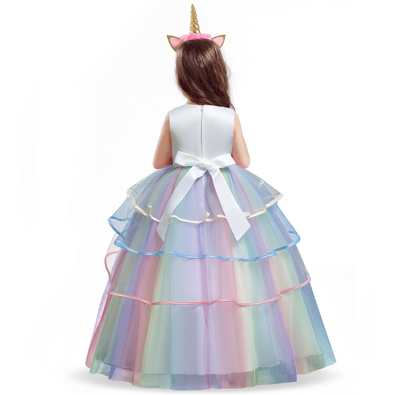 Anak Unicorn Party Dress + Sayap + Headband 3 pcs set Gadis Halloween Kostum Hadiah Ulang Tahun untuk Anak-anak