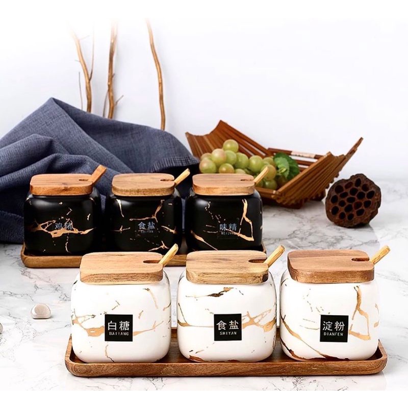 Marble Seasoning Jar Set / Tempat Bumbu Set