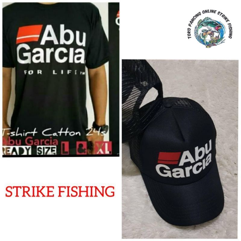 Kaos mancing dan topi mancing logo Abu Garcia