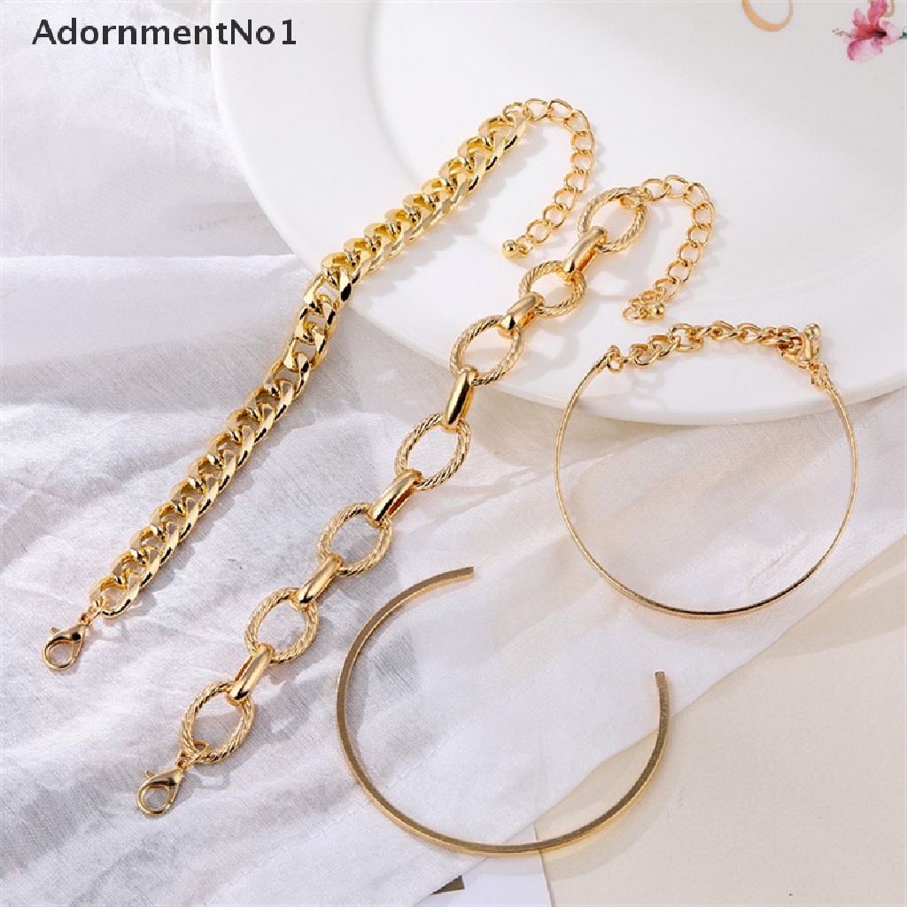 (AdornmentNo1) Gelang Tangan Rantai Metal Tebal Besar Gaya Retro Untuk Wanita