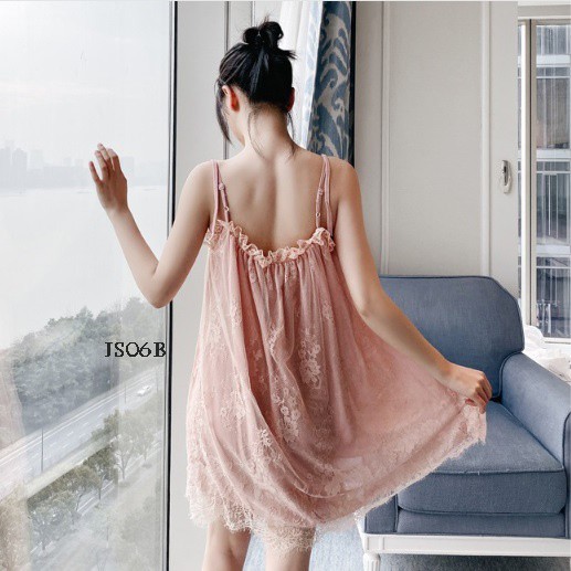 [LIMITED STOCK] SEXY LINGERIE BAJU TIDUR JUMBO HOMEDRESS FIT TO XXL PINK JS06B